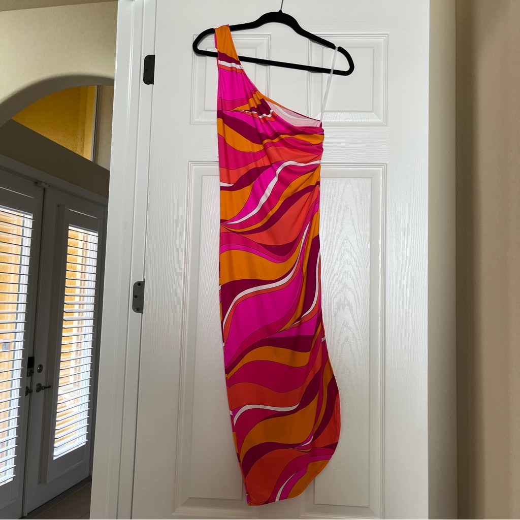 Nwt Trina Turk Pink And Orange One-Shoulder Dress